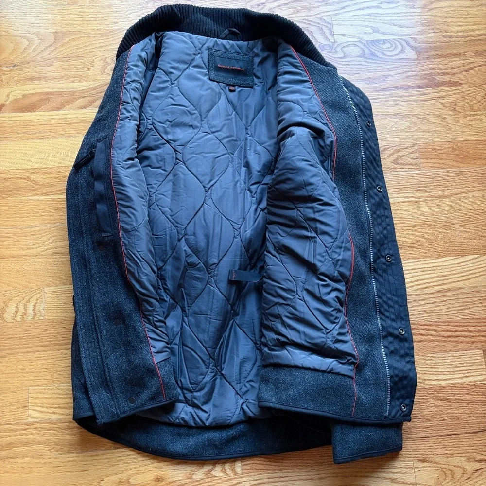 Banana Republic Wool Blend Jacket Mens L Charcoal Field‎ Coat Outdoor Vintage